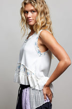 POL Off White Floral Ruffle Blouse Sleeveless Rib Tank Top Casual Summer