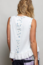 POL Off White Floral Ruffle Blouse Sleeveless Rib Tank Top Casual Summer
