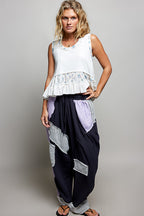 POL Off White Floral Ruffle Blouse Sleeveless Rib Tank Top Casual Summer