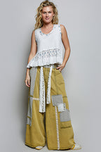 POL Off White Floral Ruffle Blouse Sleeveless Rib Tank Top Casual Summer