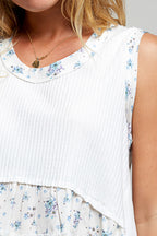 POL Off White Floral Ruffle Blouse Sleeveless Rib Tank Top Casual Summer