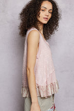 POL Textured Tank Top Floral Lace Cotton V-Neck Ruffle Hem Sleeveless Blouse