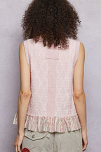 POL Textured Tank Top Floral Lace Cotton V-Neck Ruffle Hem Sleeveless Blouse