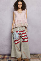 POL Textured Tank Top Floral Lace Cotton V-Neck Ruffle Hem Sleeveless Blouse