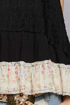 POL Black Cotton Tank Top V-Neck Sleeveless Floral Ruffle Layered Boho Top
