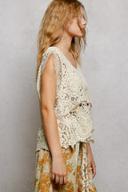 POL Crochet Tank Top Floral Lace V-Neck  Boho Sleeveless Tassel Shell Blouse