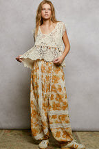 POL Crochet Tank Top Floral Lace V-Neck  Boho Sleeveless Tassel Shell Blouse