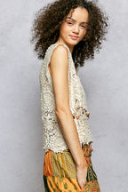 POL Crochet Tank Top Floral Lace V-Neck  Boho Sleeveless Tassel Shell Blouse