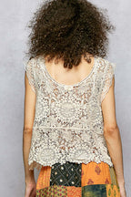 POL Crochet Tank Top Floral Lace V-Neck  Boho Sleeveless Tassel Shell Blouse