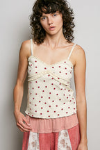 POL Cami Top Star Printed V-Neck Floral Lace Ruffle Lightweight Rib Knit Tank
