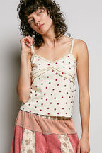 POL Cami Top Star Printed V-Neck Floral Lace Ruffle Lightweight Rib Knit Tank