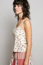 POL Cami Top Star Printed V-Neck Floral Lace Ruffle Lightweight Rib Knit Tank