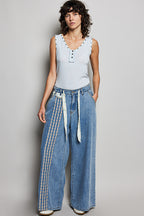 POL Sleeveless Blouse Heart Studded Trim Button-Front Ruffle Tank Casual Top
