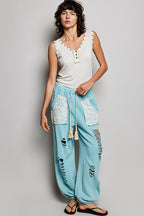 POL Sleeveless Blouse V-Neck Button Heart Studded Trim Cream Tank Casual Top