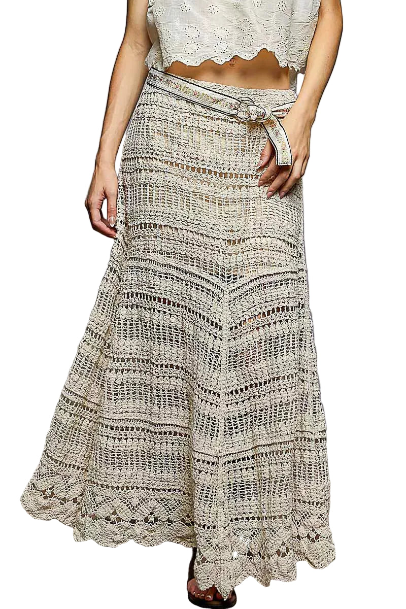 POL Boho Crochet Knit Maxi Skirt