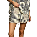 POL Boho Shorts Floral Stripe Crochet Lace Trim Star Patch Drawstring Navy Multi