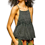 POL Cami Top Texture Black Floral Embroidered Square Neck Ruffle Backless Tank