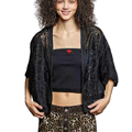 POL Crochet Cardigan Black Floral Lace Open Front Short Sleeve Boho Top