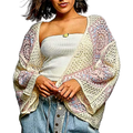 POL Crochet Cardigan Floral Diamond Pattern Pink Ivory Open Knit Oversized Sweater