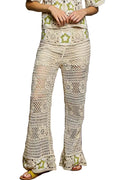 POL Crochet Flare Pants Beige Olive Openwork with Contrast Star Trousers