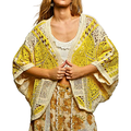 POL Crochet Floral Cardigan Oversized Open Knit Yellow 3/4 Sleeve Boho Sweater Top