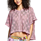 POL Crochet Lace Floral Oversized Blouse V-neck Dusty Rose Short Sleeve Casual Top