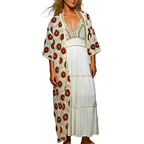 POL Crochet Longline Cardigan Floral Choco Brown Open Knit Oversized Short Sleeve