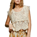 POL Crochet Tank Top Floral Lace V-Neck  Boho Sleeveless Tassel Shell Blouse
