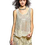 POL Crochet Sleeveless Tank Top V-Neck Cotton Lace Floral Open Knit Boho