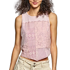 POL Crop Sleeveless Blouse Floral Lace Patch Blush Pink Round Neck Tank Top