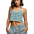 POL Crop Tank Top Crochet Woven Sleeveless Blue Multi Boho Knit Cami