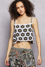 POL Cropped Cami Handmade Crochet Floral Square Neck Ivory Black Top IVORY BLACK One Size POL_Cropped_Cami_Handmade_Crochet_Floral_Square_Neck_Ivory_Black_Top Trendsi