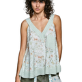POL Floral Casual Tank Top Sleeveless V-Neck Trim Ruffle Front Pocket Top