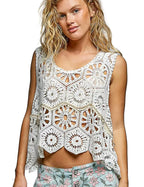 POL Floral Crochet Sweater Vest Off White with Scalloped Edge Women’s Knit Top - Styleinger
