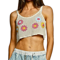 POL Floral Crochet Tank Top Cropped Ivory Lace Ruffle Trim Scoop Neck Blouse