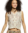 POL Floral Embroidered Cropped Crochet Vest