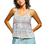 POL Floral Knit Cami Top V-Neck Trim Buttoned Stripe Contrast Stitch Tank Blouse