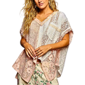 POL Floral Lace Blouse V-Neck Asymmetrical Oversized Short Sleeve Pink Boho Top