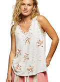POL Floral Print Star Patch V-Neck Ribbed Tank