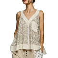 POL Floral Sleeveless Blouse V-Neck Trim Loose Ruffle Casual Tank Top Cream