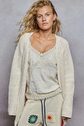POL Open Front Knit Cardigan with Front Pocket POWDER CREAM POL_Knit_Cardigan_Women_s_Cream_Open_Front_with_Front_Pockets Trendsi
