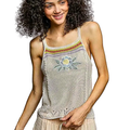POL Knit Tank Top Floral Embroidered Sleeveless Beige Cami Square Neck Blouse