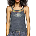 POL Knit Tank Top Floral Embroidered Sleeveless Black Cami Square Neck Blouse