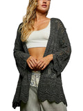 POL Openwork Lightweight Open Front Cardigan with Scalloped Edge