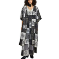 POL Longline Cardigan Open Floral Black Plaid Multi Print Oversized Short Sleeve Top