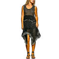 POL Midi Dress Black Lace Asymetrical Ruffled Sleeveless Texture Crochet Lightweight