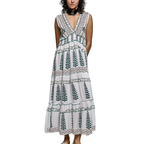 POL Midi Floral Dress V-Neck Ivory Sleeveless Tiered Smocked Waist Boho Summer