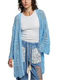 POL Openwork Cardigan Sky Blue Lightweight Open Front with Scalloped Edge - Styleinger