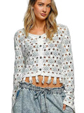 POL Openwork Floral Crochet Cardigan with Tassel Hem – Women’s Boho Layering