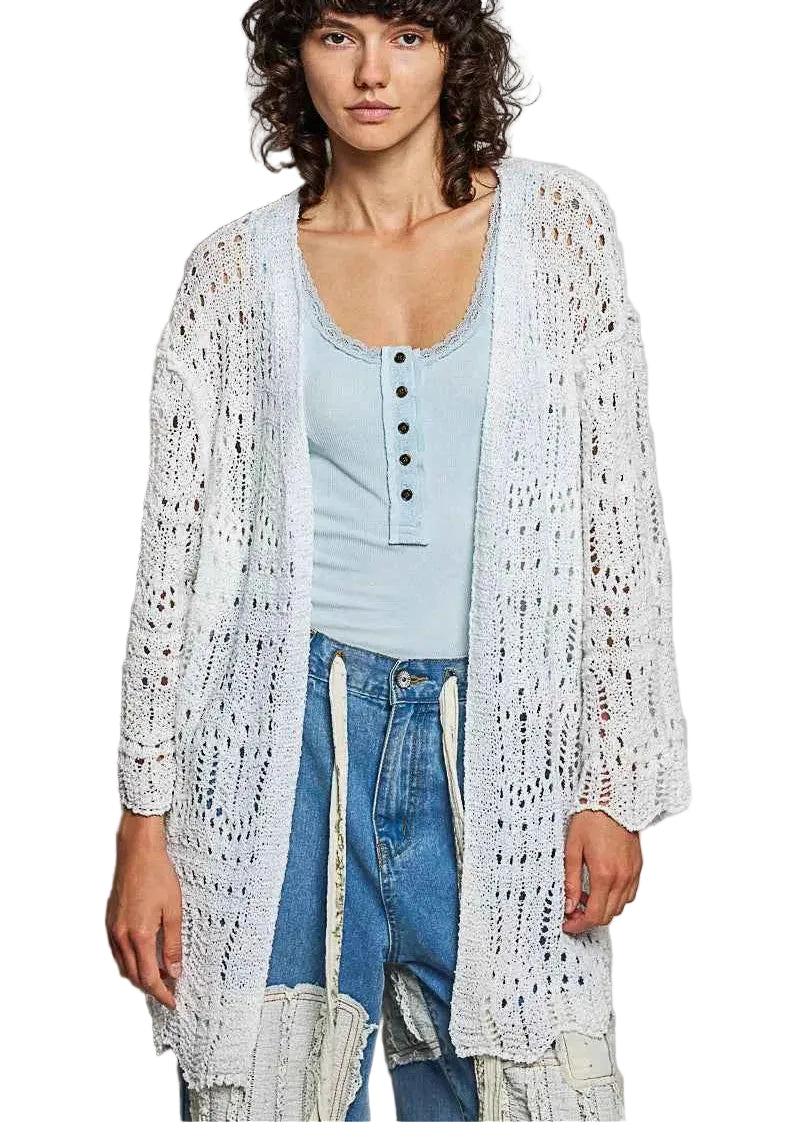 POL Openwork Lightweight Open Cardigan Scalloped Edge Women’s Boho Layering - STYLEINGER